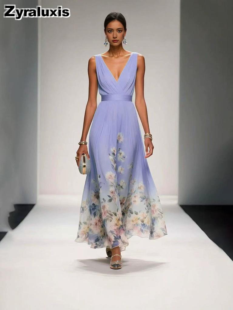 New Summer Sexy V-Neck Chiffon Printed Dress