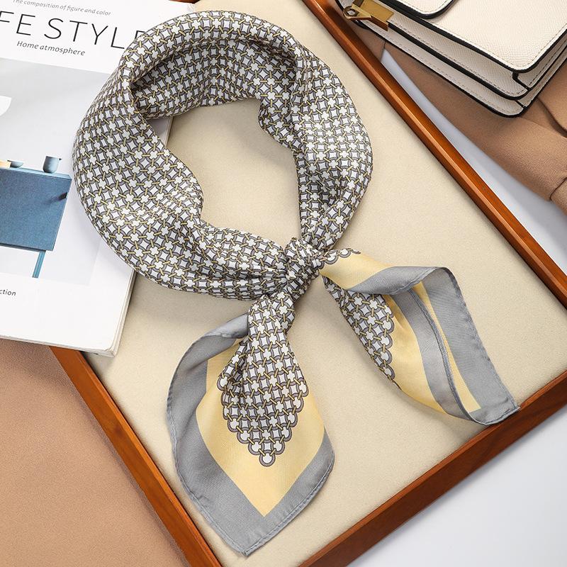 Luxury Versatile Houndstooth Printed Square Scarf Satin Sun Protection Lightweight 70 Ladies Headscarf