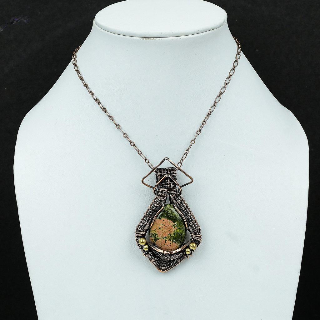Unakite Pendant Copper Wire Wrapped Jewelry Original Gemstone Pendant Ethnic Jewelry Handmade Wire Wrapped Pendant Copper Pendant For Gift