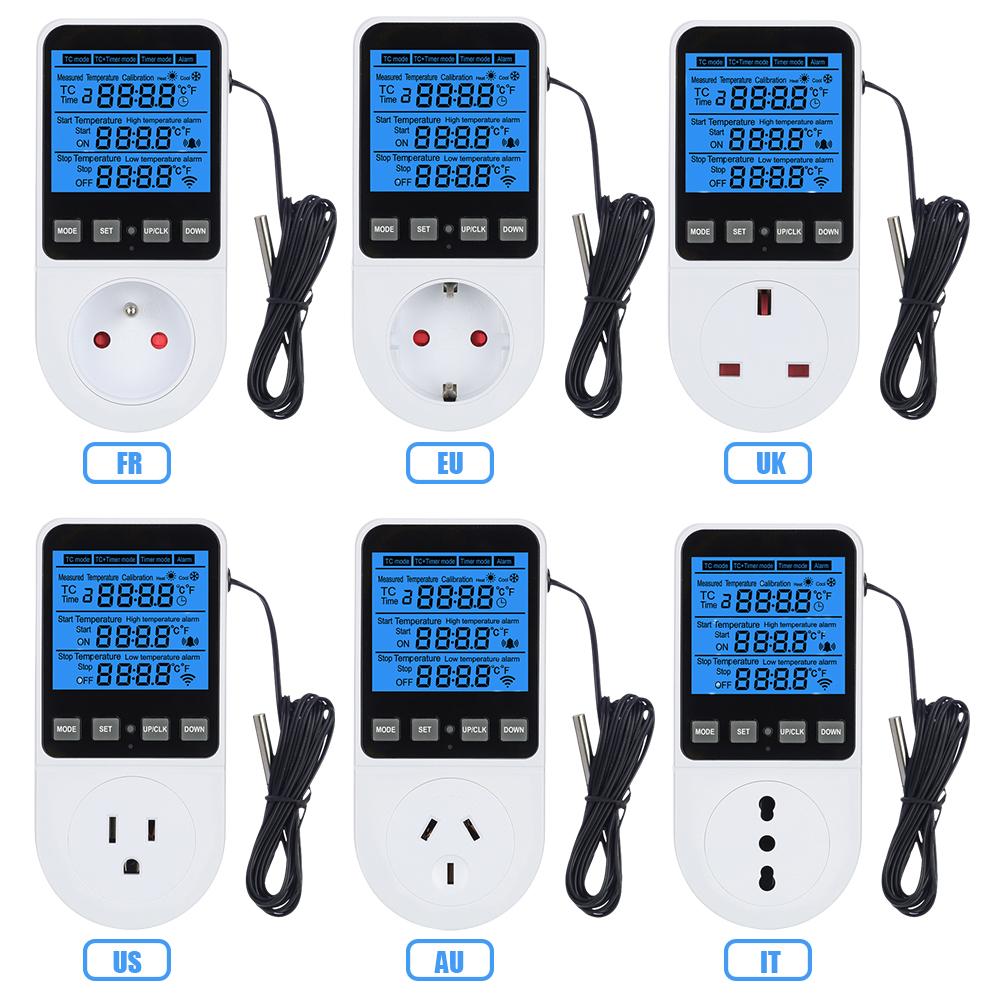 Digital Temperature Controller Socket Thermostat Timer Switch Heating Cooling Regulator EU/US/FR/UK Plug Outlet with Backlight