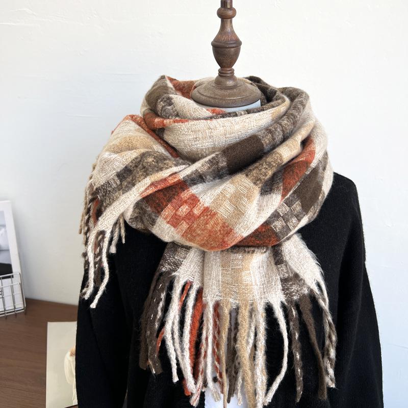 Korean atmosphere autumn and winter scarf women's versatile thickened scarf student couple dual-purpose plaid warm shawl men