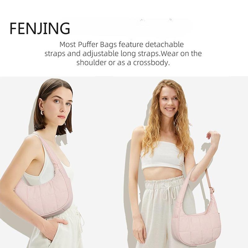 Borsa da Sotto Braccio per Donna Borse a Spalla Trapuntate Cinturino Regolabile in Nylon Borsa a Mano con Cerniera Borsa Hobo per Lavoro Viaggio Borsetta a Mezza Luna