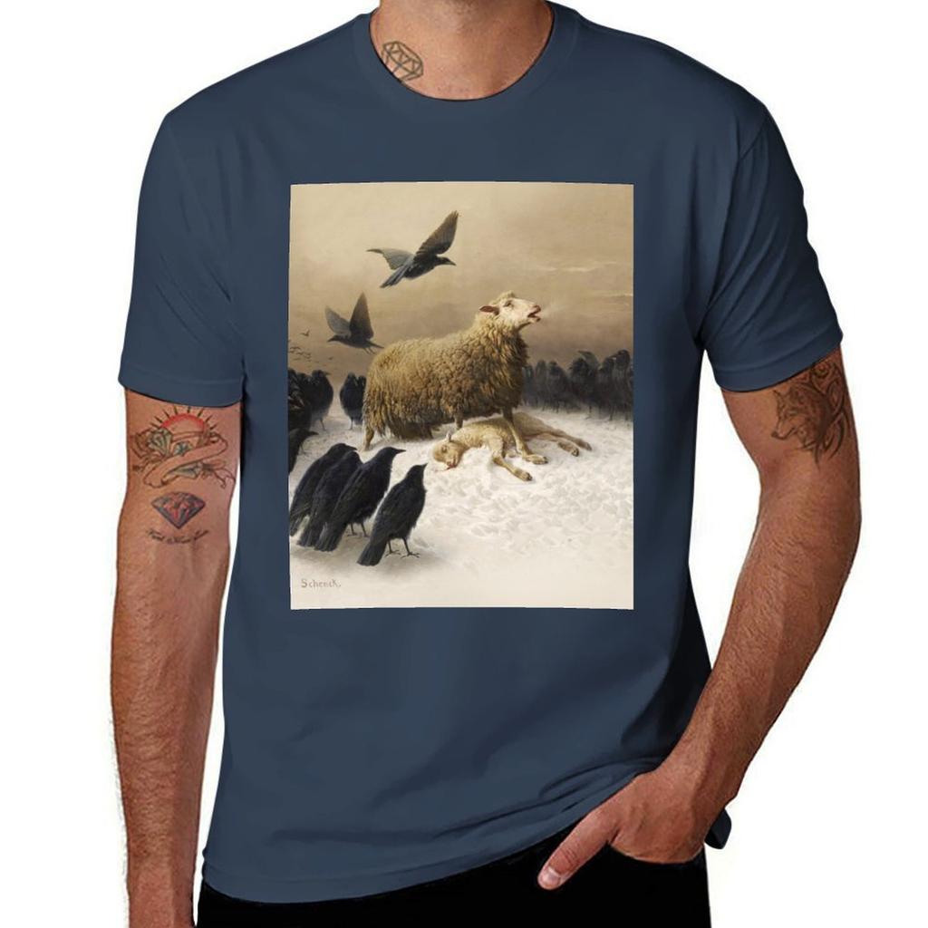 Anguish Angoisses Fine Art Oil Painting By August Friedrich Schenck 1878 Mother Sheep Ewe With Lamb And Black Crows Hd H Tshirt