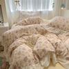 Bedding Set Korean Style 2024 New  Small Floral Water Washed Cotton Lace Duvet Cover Set Queen Size