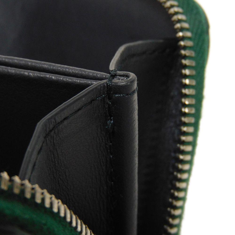 Usado 11897 porta-moedas 620348 7943 Pele de Bezerro Marinho Zíper ao Redor RFID Maxi Intrecciato Verde Masculino do Japão AUTÊNTICO