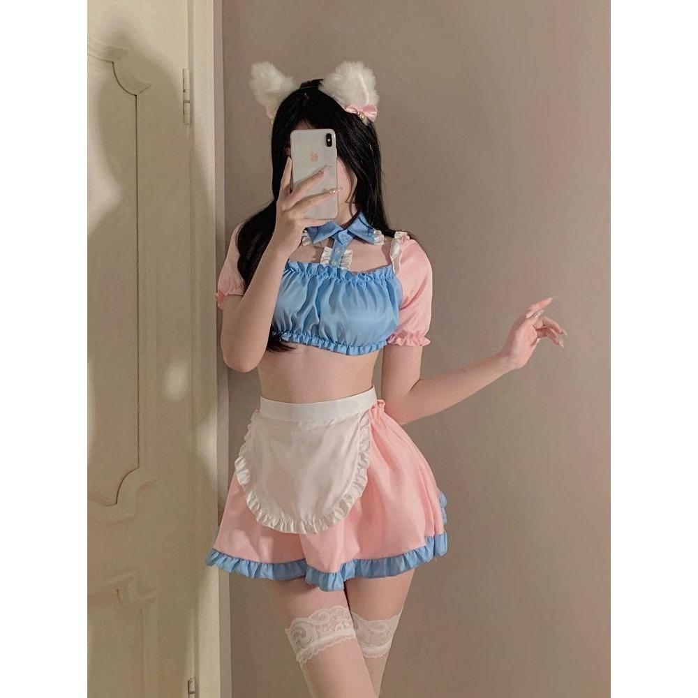 Japanese Lolita Sexy Costumes Maid Uniform Role Play Cute Sweet Schoolgirl Uniform Stage Show Costume Lingerie Exotic Outfit