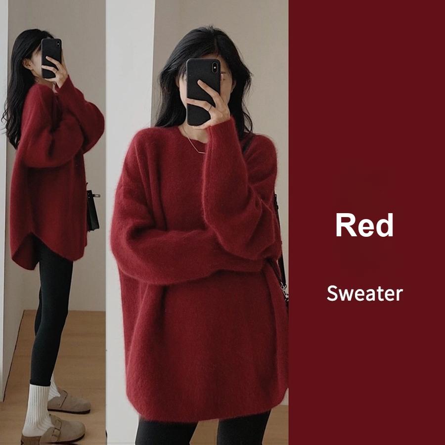 Pink Crewneck Sweater Women's New Fall Outfit Korean Style Atmosphere Aesthetic Top