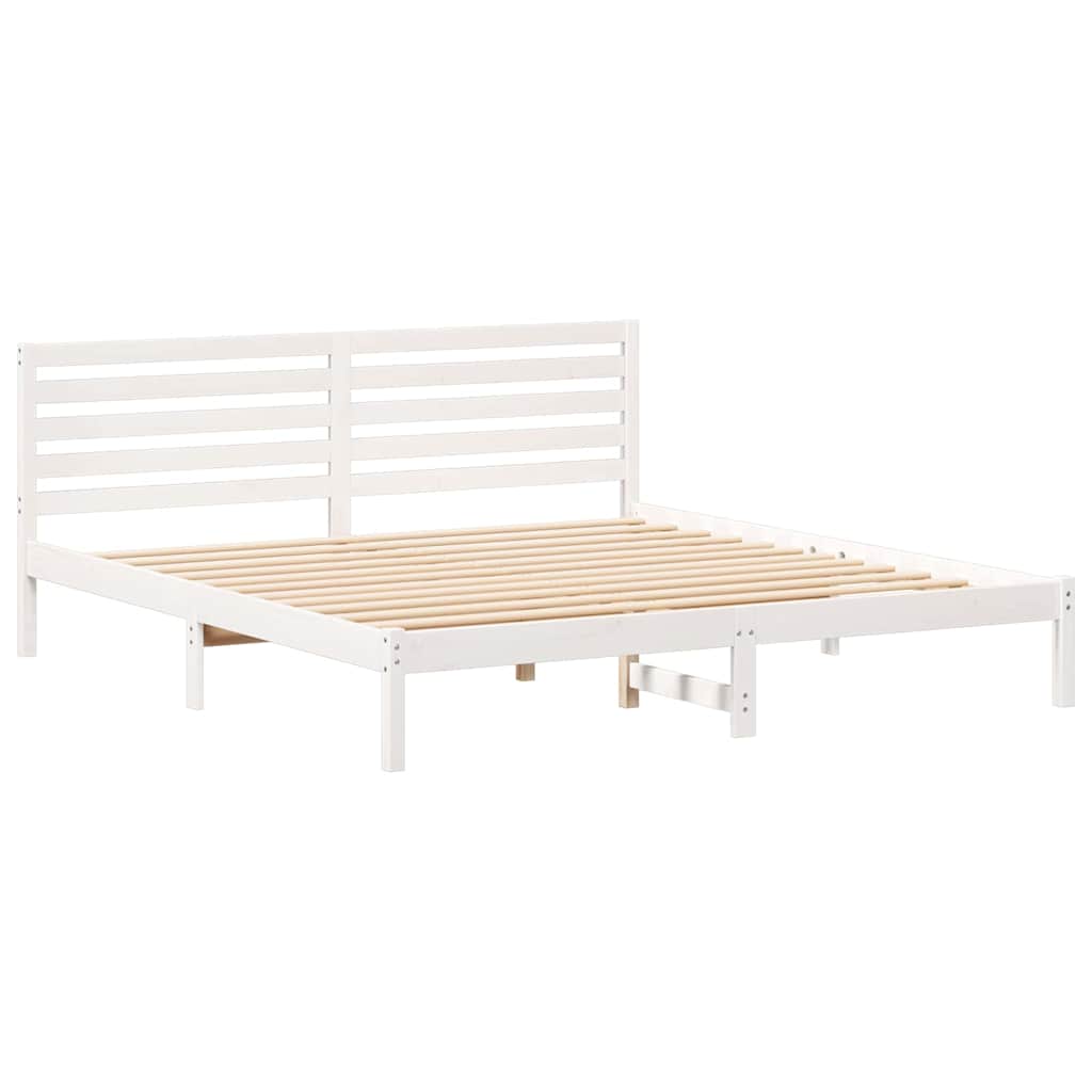 White Bed Frame with Headboard 180 x 200 cm Solid Pine Wood