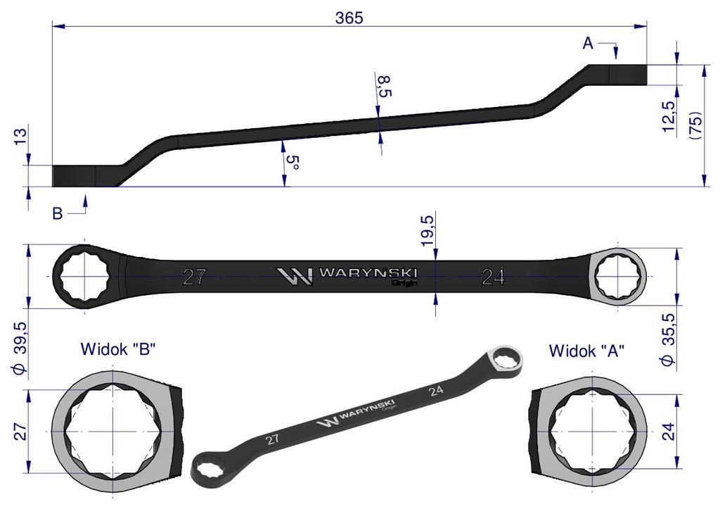 Offset ring wrench 24 x 27 . CrV standard ASME B107.9 Waryński