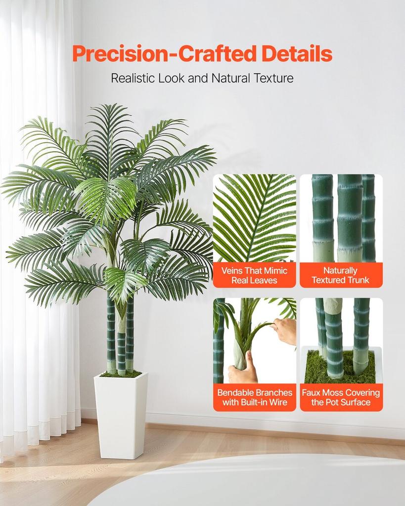 1829 mm Artificial Areca Palm Tree Fake Plant with White Planter Indoor
