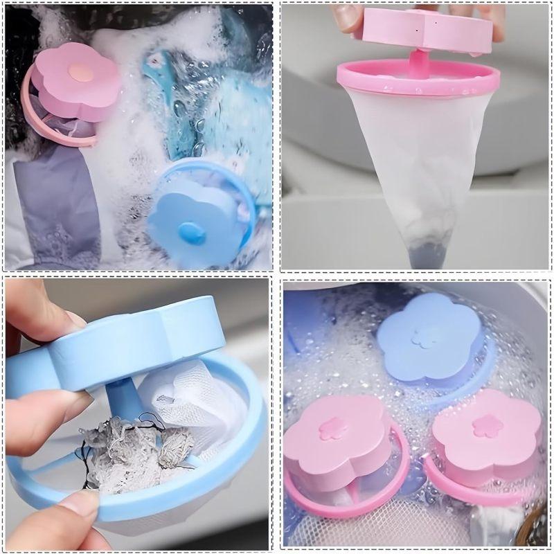 2Pcs Washing Machine Floating Lint Catcher Reusable Mesh Filter Bag Anti-Blocking Hair Catcher for Laundry Utility Tub