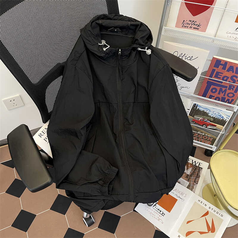 

Sunscreen clothes, men s and women s ice silk, light and loose, cool and breathable in summer, UV-proof skin clothes, hooded tooling jackets M