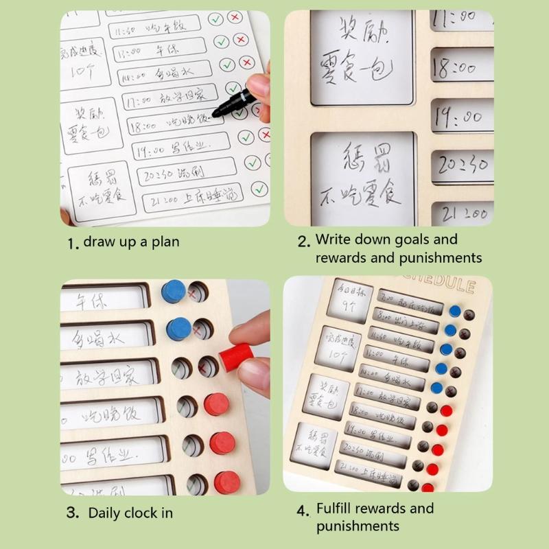 Portable Chores Chart for Kids with Double Sided Chore Cards and Marker Wood Chores Chart Children Daily Checklist Board