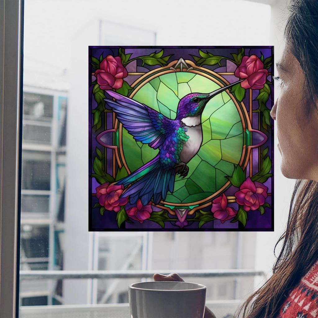 4 Sheets Large Size Hummingbird Window Clings Anti-Collision Window Clings Decals To Prevent Bird Strikes On Window Glass Non Adhesive Vinyl Cling