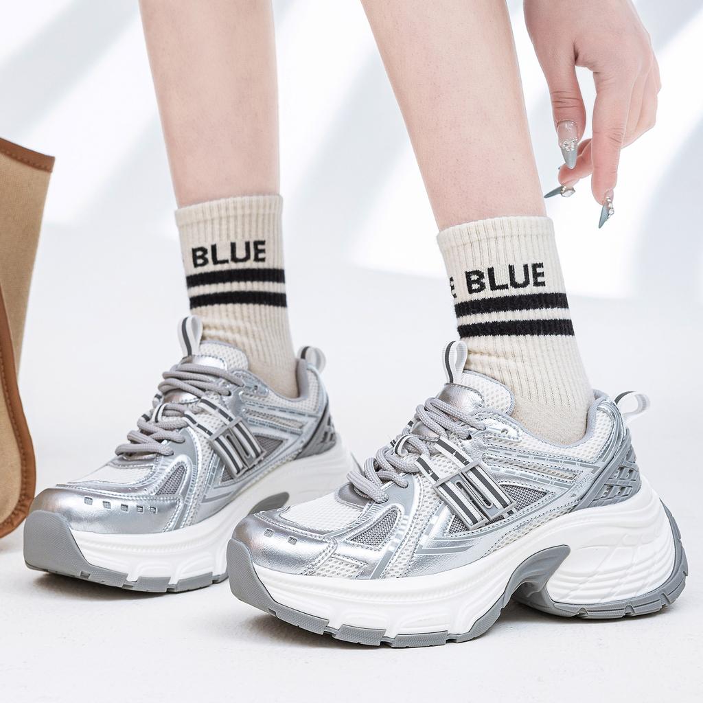 Customized Silver Platform Blue Whale Dad Shoes 25 Spring New Breathable Mesh Sneakers Heightening Casual Shoes Children