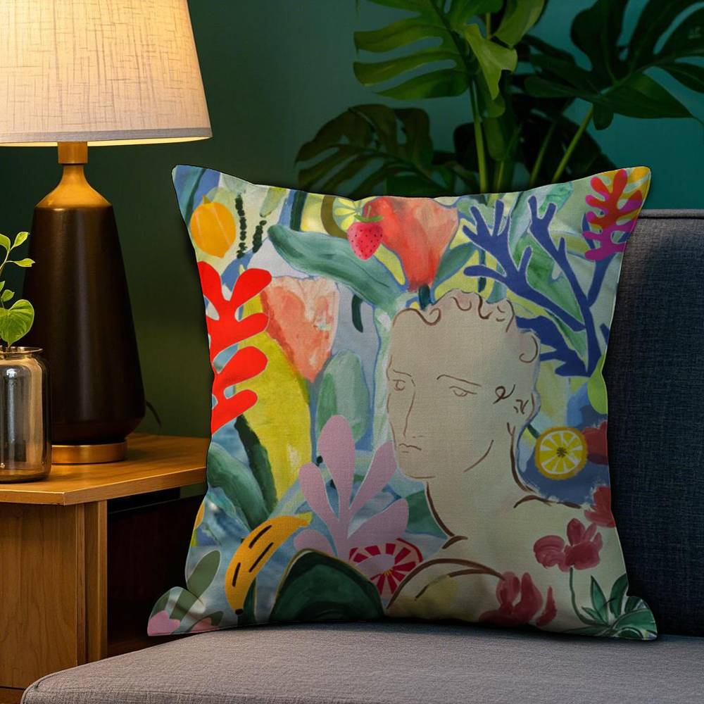 H-Henri M-Matisse Painting Pillow Case Home Double-Sided Printing Short Plush Colorfast Microfiber Cushion Cover