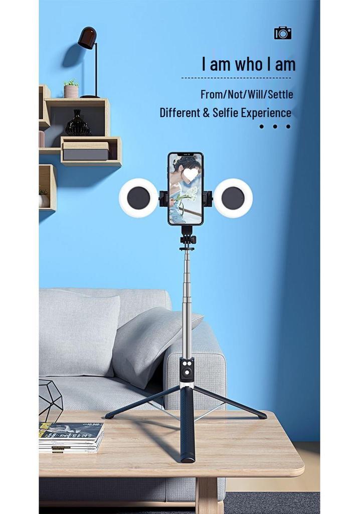 2025 Portable Bluetooth Selfie Stick with Adjustable Phone Holder and Floor Stand for Travel and Live Streaming