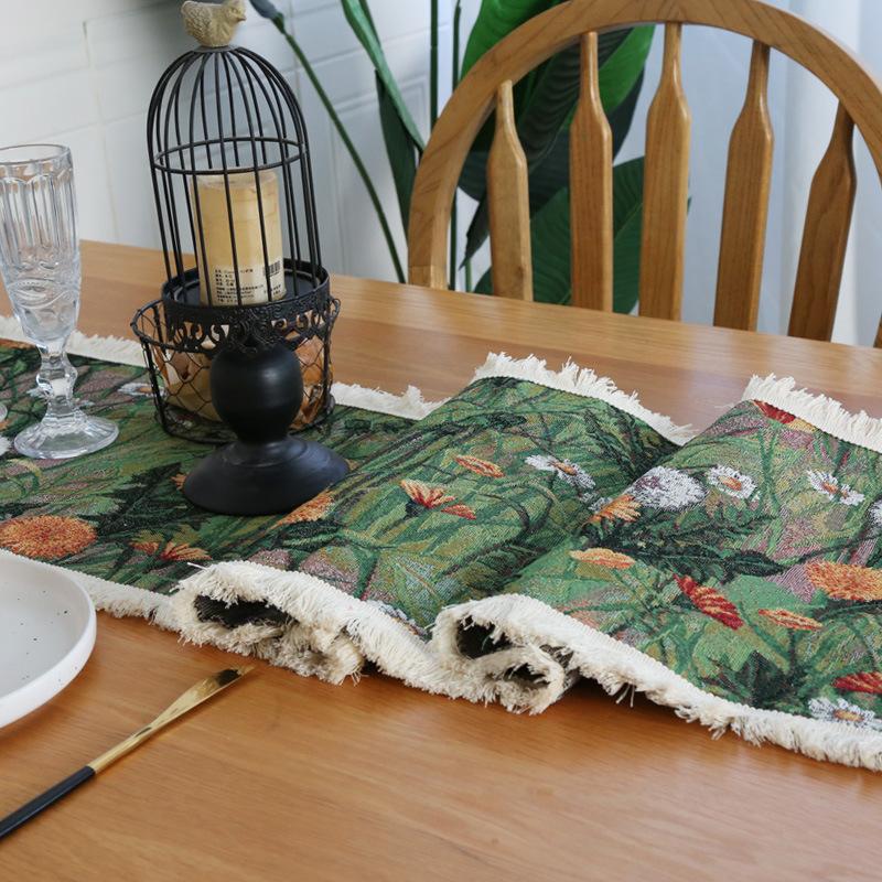 American Retro Table Runner Jacquard Fabric Ins Style Tassel Table Flag Coffee Table TV Cabinet Long Tablecloth