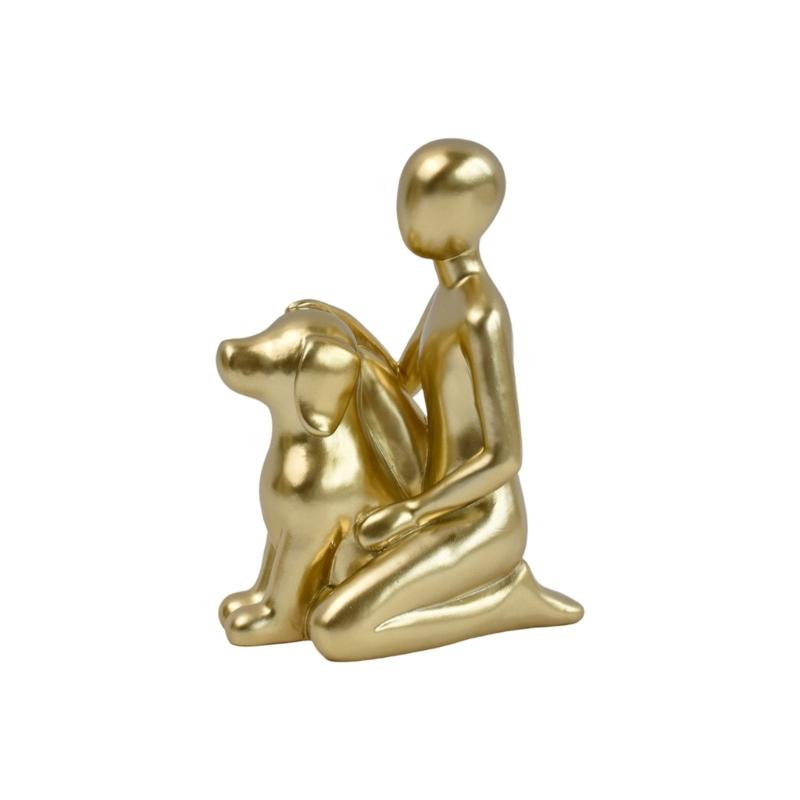 Resin Figurine Man and Dog Sculpture Collectible Ornament Gift for Dog Lover Living Room Bedroom Desktop Shelf Display