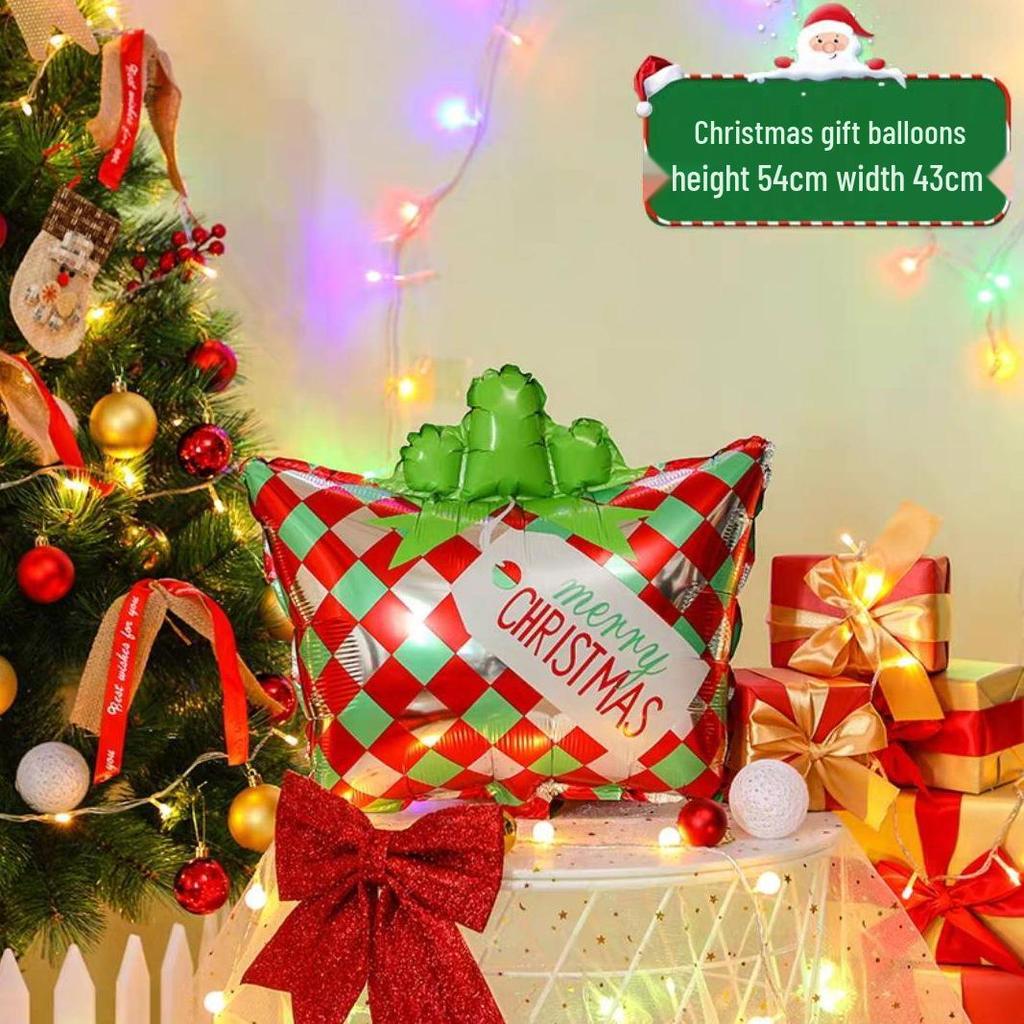 Santa Claus Christmas Decoration Balloons with Sticks and Small Gift Headbands for Kindergarten and Mall Scenes