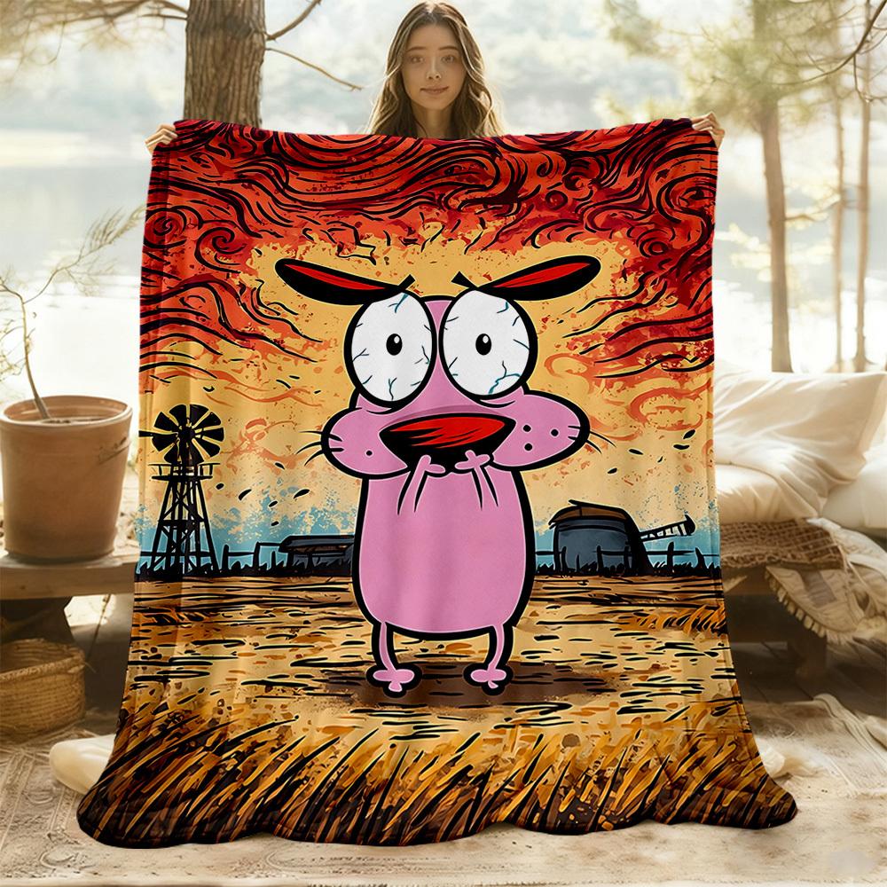 1pc Courage the Cowardly Dog Outdoor Blanket Lightweight Flannel, Soft & Warm, All Season Use for Sofa, Outdoor, Camping, Living Room, Office, Chair