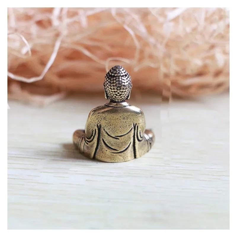 Small Creative Craft Mini Portable Vintage Brass Buddha Statue Pocket Sitting Buddha Figure Sculpture Office Desk Decor Ornament