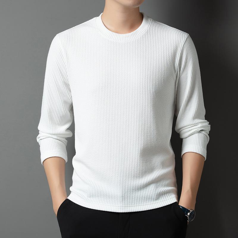 

Осень и Зима Мужской Новый Стиль Вертикальный Узор Круглый Вырез Толстовка Модная Повседневная Пуловер Базовая Футболка Топ 4XL