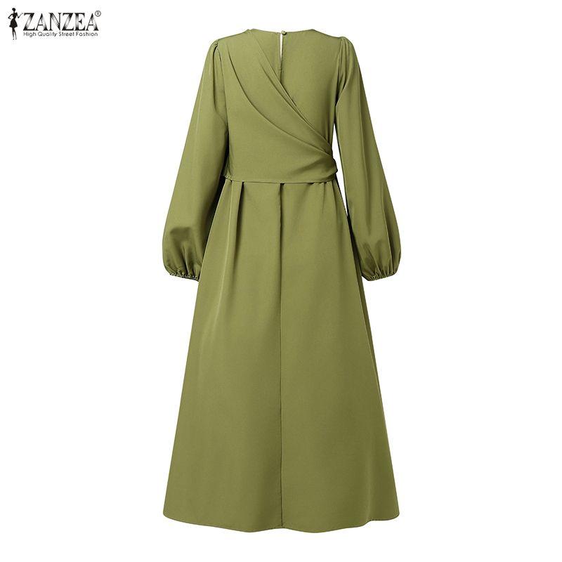 ZANZEA Women Casual Round Neck Long Sleeve Muslim Long Dress