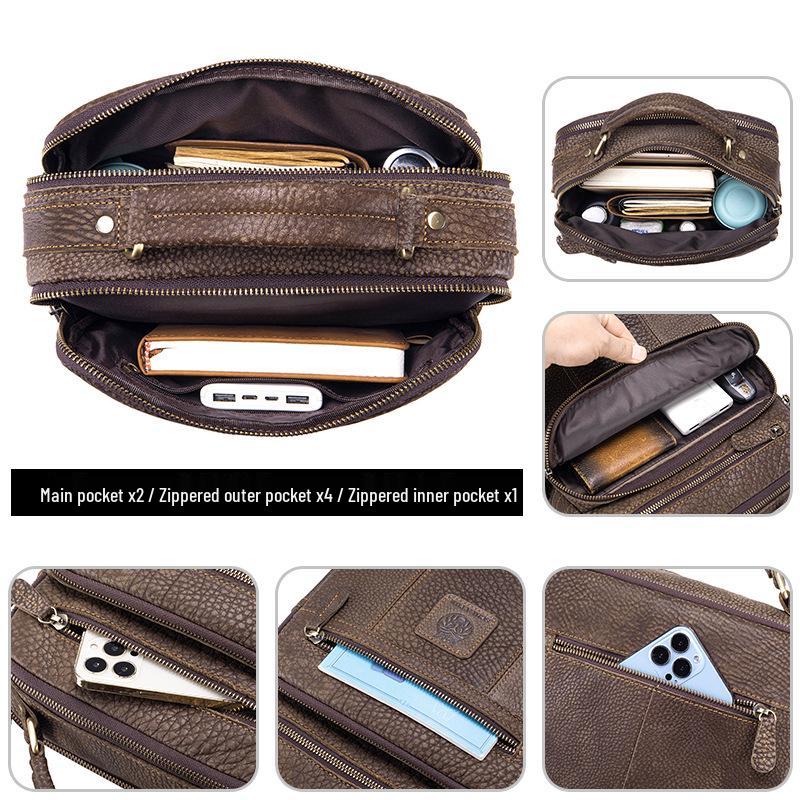 Lion Leiden Vintage Genuine Cowhide Leather Crossbody Shoulder Bag for Men