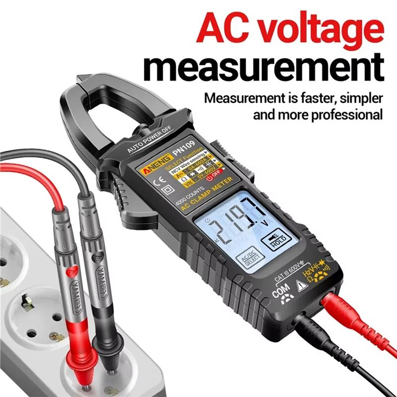 AB34- PN109 Smart Clamp Meter Digital Multimeter 4000 Counts 600A High Current Non-Contact Voltage Tester NCV Capacitance T