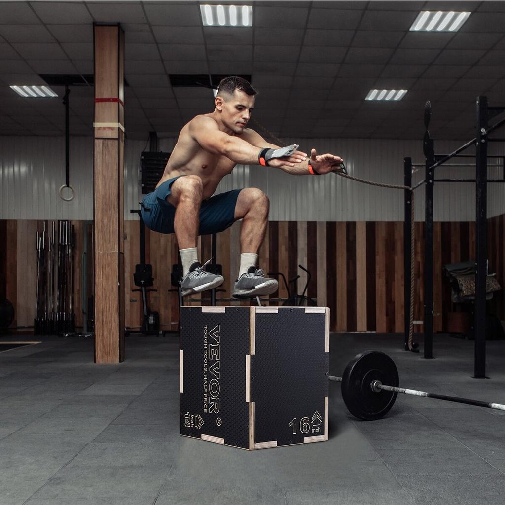 3 In 1 Plyometric Jump Box, 16/14/12 Inch Wooden Plyo Box, Platform & Jumping Agility Box, Anti-Slip Fitness Exercise Step Up Box for Home Gym