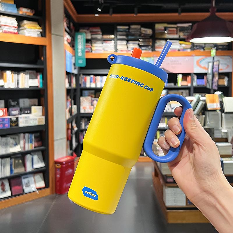 Large Capacity 316 Stainless Steel Insulated Cup with Straw and Portable Handle
