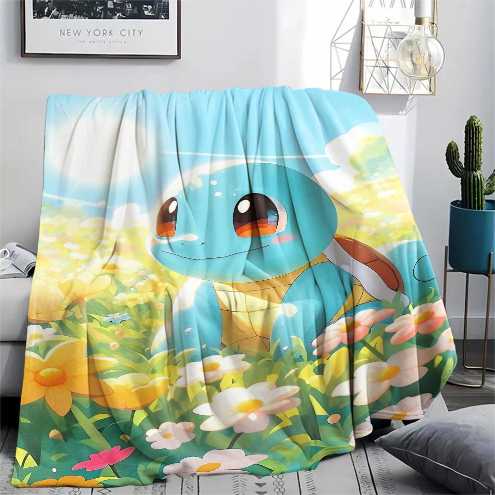 Flanelová deka se vzorem kreslené postavičky Squirtle, Vysoká kvalita, Pohodlná pro všechna roční období, Domácí dekorace, Teplo a pohodlí, Perfektní pro dárky.
