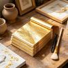 Paper Craft Leafing Sheets Set for Journaling and Home Decoration Metallic-Look Squares with Brush and Pickup Tool