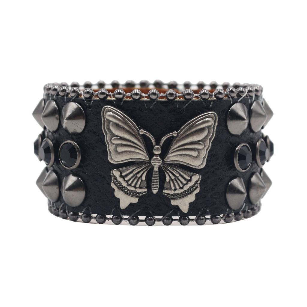 American Rhinestone Rivet Bracelet, Butterfly Decorative Punk Gothic Personalized Jewelry