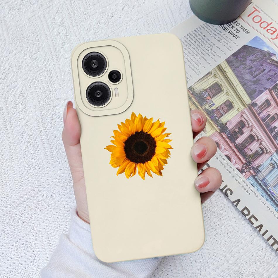 Case For Poco F5 Pro Painted Flowers Soft Liquid Silicone Camera Lens Protection Back Cover For Xiaomi Poco F 5 F5Pro Protectors