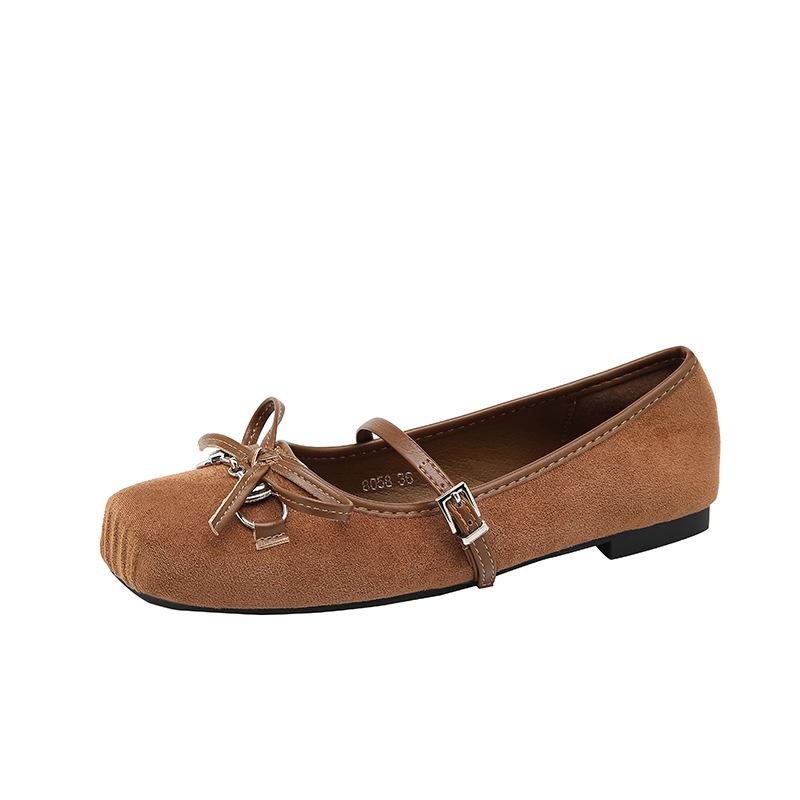 European and American flat bottom shallow mouth bow Mary Jane shoes women's casual square head shallow mouth flat bottom one word with ballet shoes