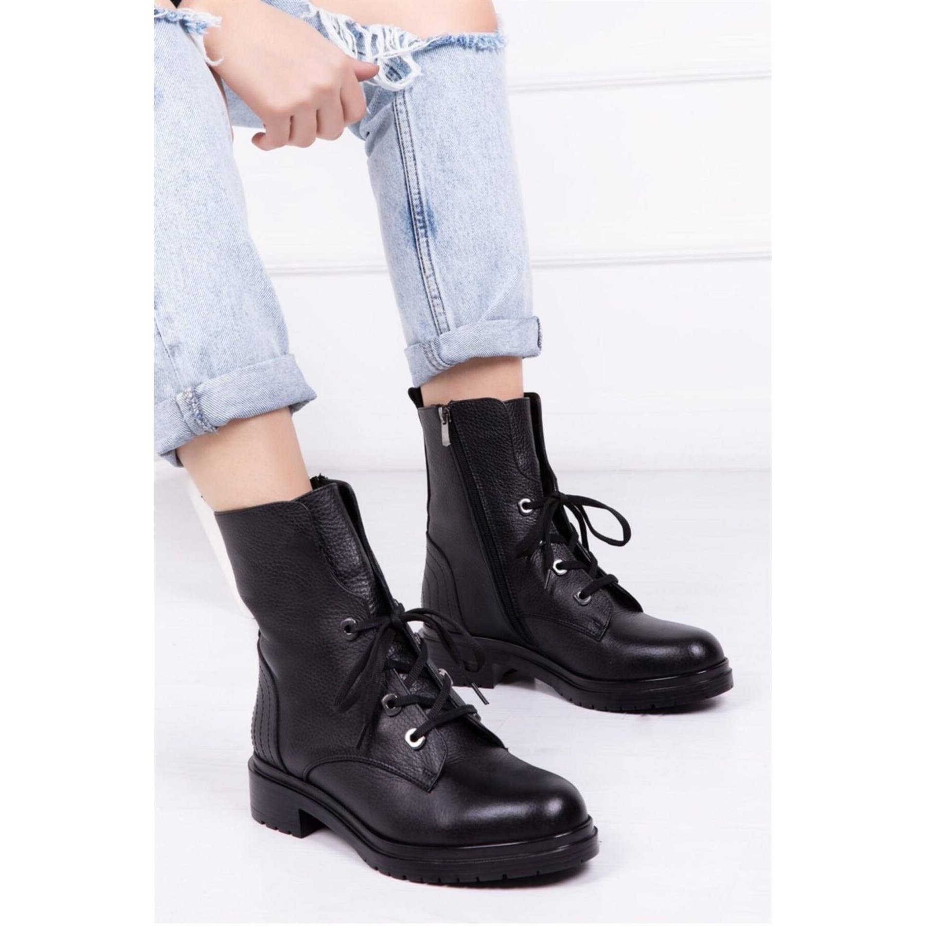 

Женская мода Натуральная кожа Черные кожаные сапоги Повседневная обувь 37 чёрный