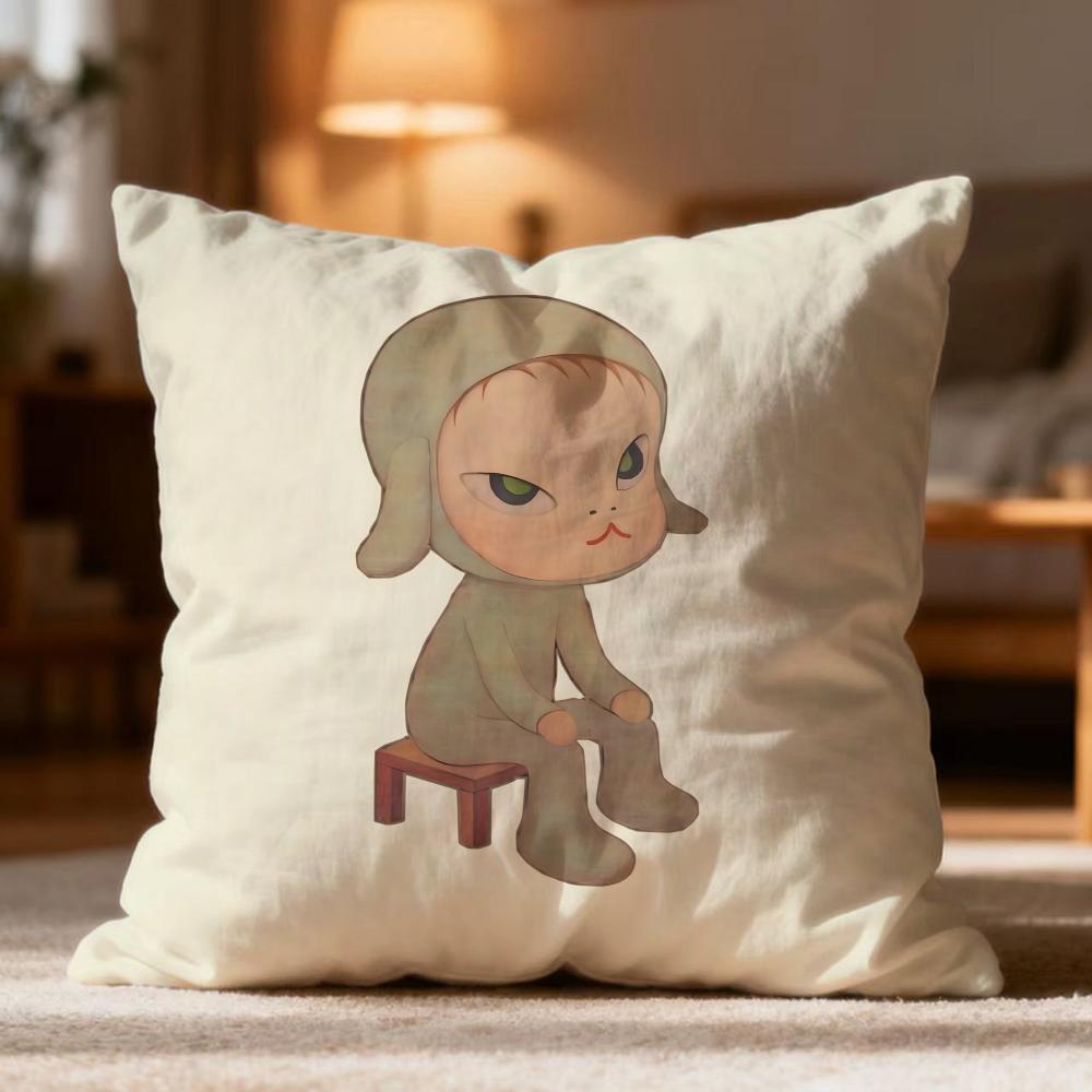 Fashion Y-YYoshitomo Nara Cushion Cover Soft Washable Pillow Case Multi-Scene for Couch Bed Travel Office Use