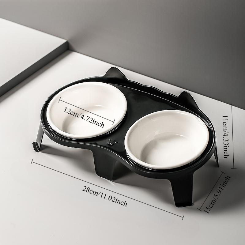 Kitten Double Ceramic Feeder Bowl Pet Water and Food Bowl Dish with Wood Stand No Spill Pet Ceramic Double Bowl for Dog Cat