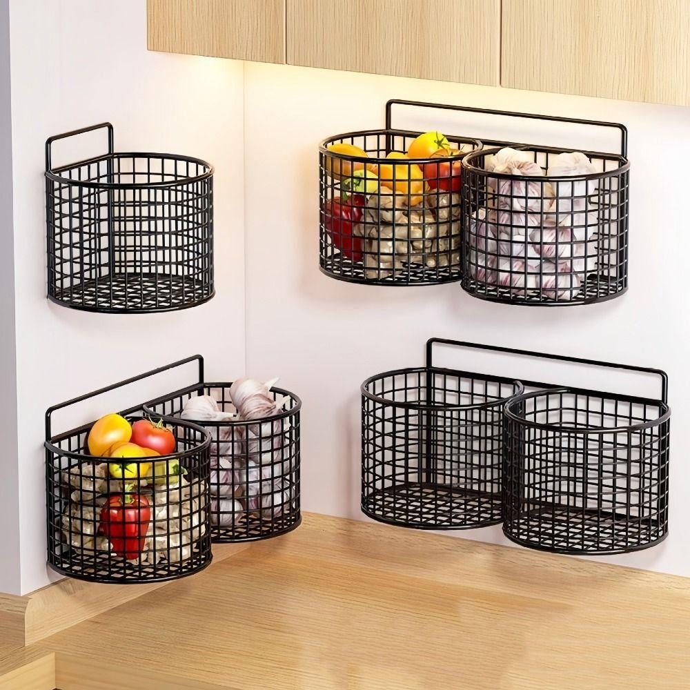 1/2/3 Grids Wall Mounted Storage Basket No Punching Space Saving Comb Storage Bucket Iron Large Capacity