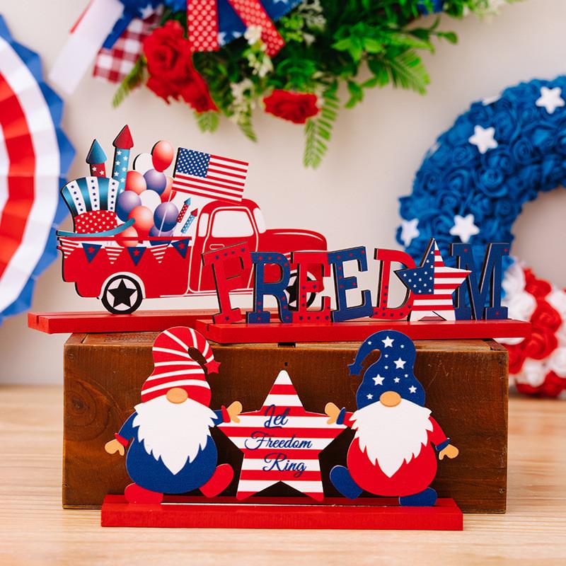 4th Of Whimsical July Wooden Gnome Letter Decorations For Patriotic Home Styling
