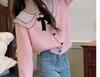 Bow Lazy Wind Autumn and Winter Knitted Cardigan Top Loose Outer Wear Trendy Doll Collar Short Sweater Women