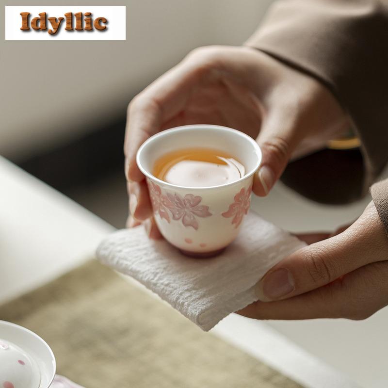 2pc/lot Hand-painted Cherry Blossoms Teacup Vintage Tea Bowl Tea Cup Set Tea-tasting Personal Cup Jianzhan Master Cups Gift 50ml