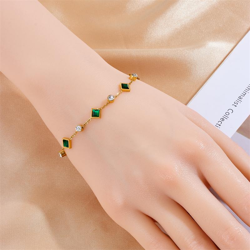 DIEYURO 316L Stainless Steel Green White Zircon Crystal Necklace Bracelets For Women Girl New Fashion Zircon Set Gift Party
