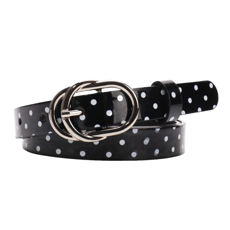 Glossy Dot Print Waist Belt with Oval Pin Closure, Adjustable Skinny Belt for Jeans, Skirts, Dresses, and Daily Styling