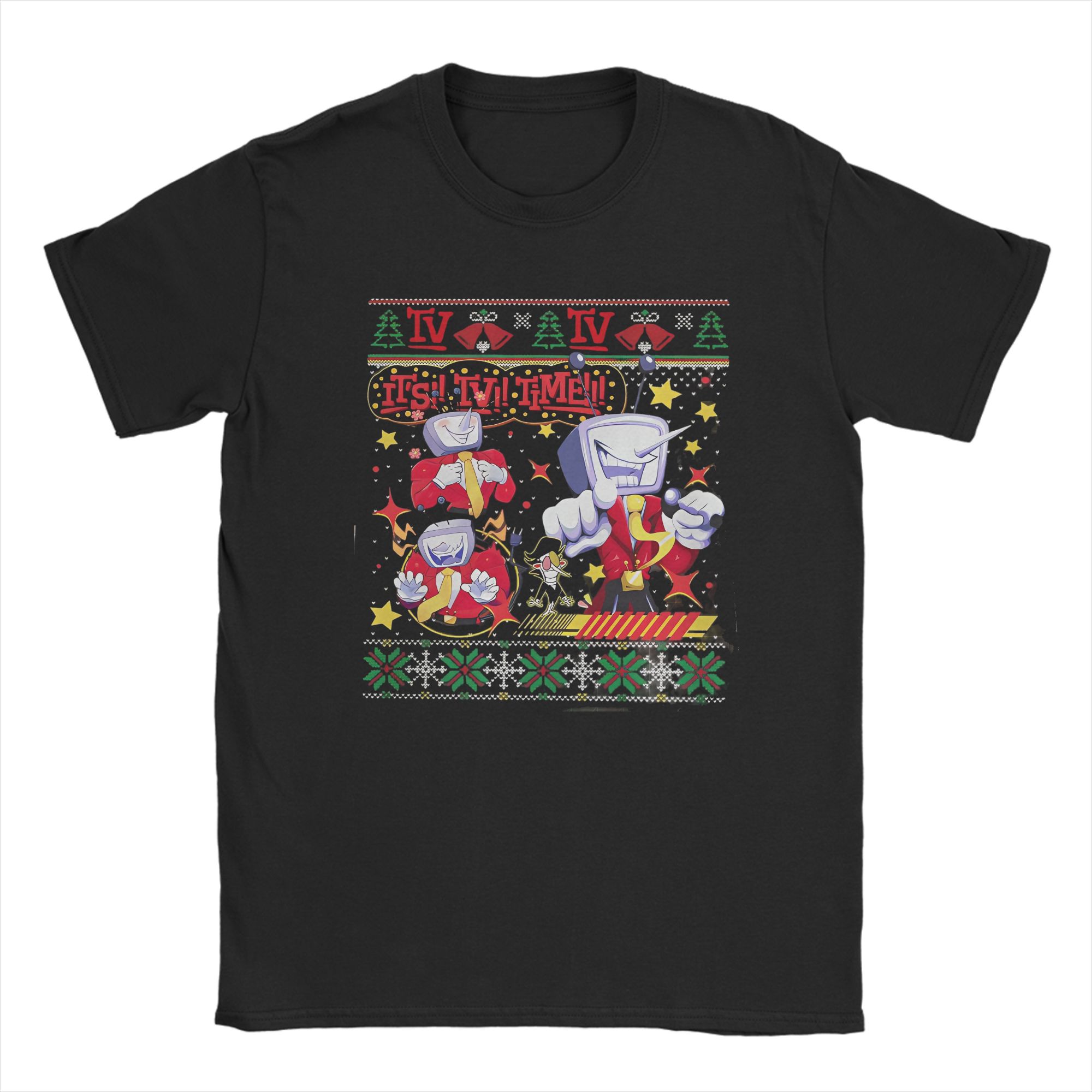 Ugly Christmas Sweater Style TV Head Characters It s TV Time! T-shirt S
