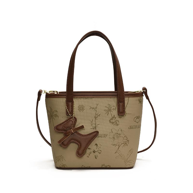 Portable Bucket Bag 2025 New Korean Fashion Printed One-shoulder Crossbody Bag High-end Trendy Casual Women's Bag