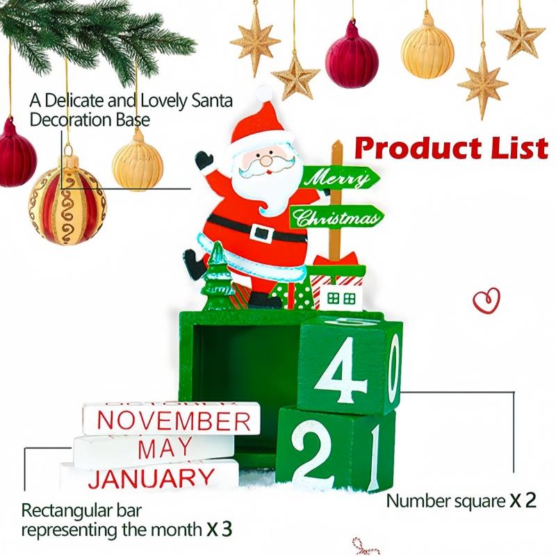 1Pc Santa Claus Christmas Tree Gift Wooden Calendar Desktop Decoration Ornaments  Wooden Calendar Ornaments for Home Decoration