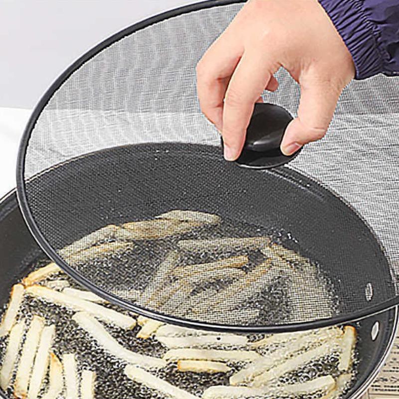 Black Splatter Screen Anti Grease Frying Pan Oil Splash Guard Lid Fine Mesh Splash Guard Cover Lid Kitchen Tools